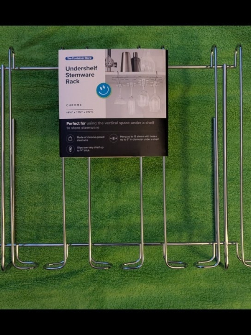 New, Unused The Container Store Chrome Undershelf Stemware Rack - Chrome